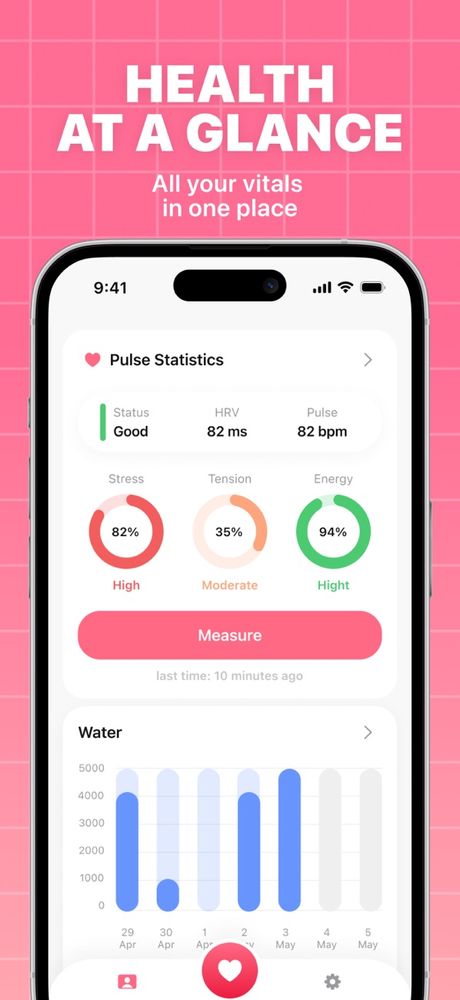 PulseSense overview of saved health readings